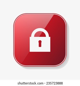lock red glossy button, vector