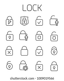 Lock related vector icon set. Well-crafted sign in thin line style with editable stroke. Vector symbols isolated on a white background. Simple pictograms.