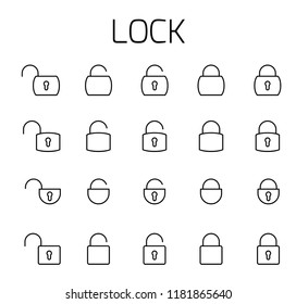 Lock related vector icon set. Well-crafted sign in thin line style with editable stroke. Vector symbols isolated on a white background. Simple pictograms.