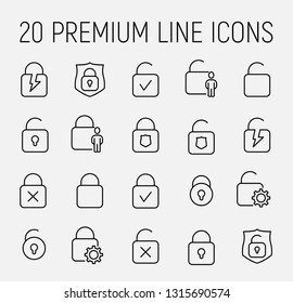 Lock related vector icon set. Well-crafted sign in thin line style with editable stroke. Vector symbols isolated on a white background. Simple pictograms