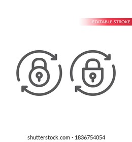 Lock reload line vector icon. Padlock and circle arrows outline symbol, editable stroke.