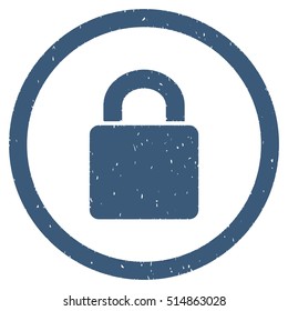 Lock rubber seal stamp watermark. Icon symbol inside circle frame with grunge design and dust texture. Scratched vector blue ink sticker on a white background.