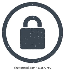 Lock rubber seal stamp watermark. Icon symbol inside circle frame with grunge design and corrosion texture. Scratched vector smooth blue ink sticker on a white background.