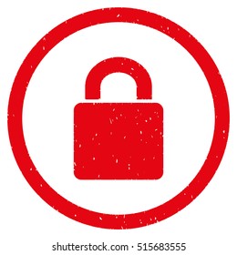 Lock rubber seal stamp watermark. Icon symbol inside circle frame with grunge design and dirty texture. Scratched vector red ink emblem on a white background.