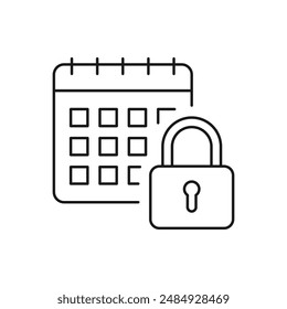 Lock schedule. Calendar and padlock icon line style isolated on white background. Vector illustration