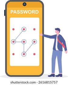 Lock screen concept set input passcode on smartphone screen with password protection padlock. Data protection, internet security and cyber security. Flat vector illustration on background.



