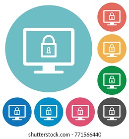 Lock screen flat white icons on round color backgrounds