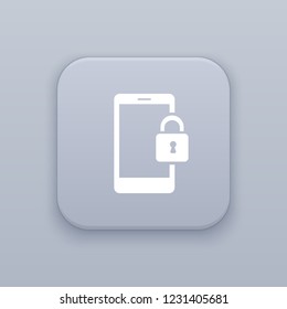 Lock screen, gray vector button with white icon on gray background