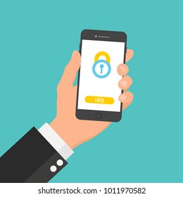 Lock screen on mobile phone. Flat design concept