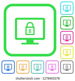 Lock screen vivid colored flat icons in curved borders on white background