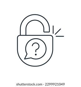 Lock with a secret question. Password question.  Vector linear icon isolated on white background.