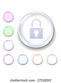 Lock or secure icon on translucent glass orb vector button