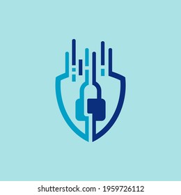Lock security digital line logo concept 
