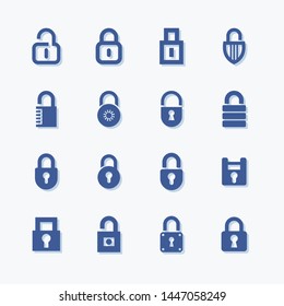 Lock And Security Flat Vector Icon Set.