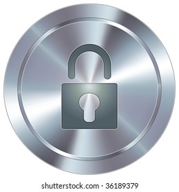 Lock or security icon on round stainless steel modern industrial button