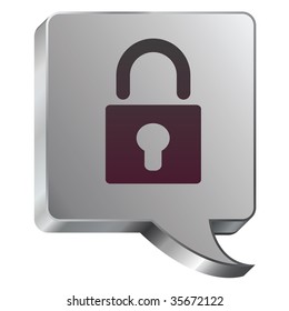 Lock or security icon on stainless steel modern industrial voice bubble icon suitable for use as a website accent, on promotional materials, or in advertisements.