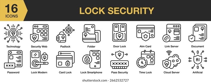Bloquear conjunto de ícones de Segurança. Inclui bloqueio, privacidade, segurança, seguro, segurança e muito mais. Contornar coleção de vetores de ícones.