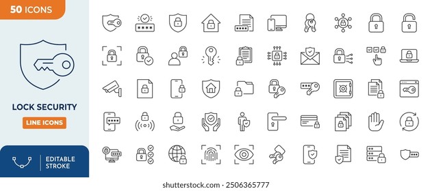 Lock security Line Editable Icons set	
