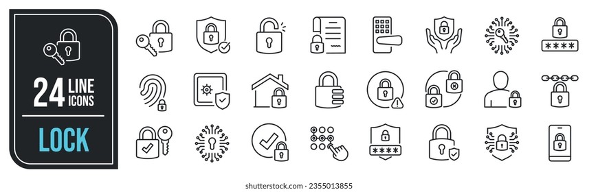 Lock security line icons. E For website marketing design, logo, app, template, ui, etc. Vector illustration.