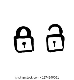 Lock set icon. Grunge brush vector illustration.