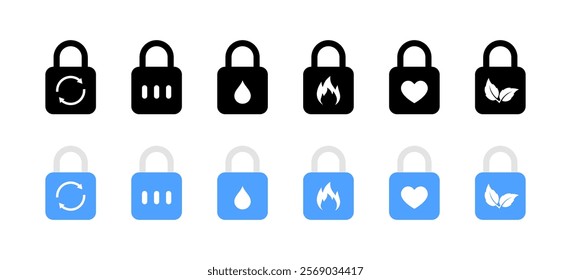 Lock set icons. Flat and silhouette style. Vector icons.