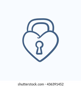 Lock shaped heart vector sketch icon isolated on background. Hand drawn Lock shaped heart icon. Lock shaped heart sketch icon for infographic, website or app.