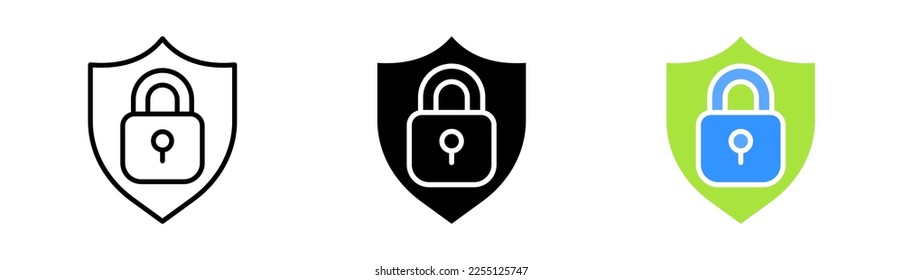 Lock with shield line icon. Antivirus, privacy, hacking protection, personal data, pin, control panel, safety, unlock, password. Vector icon in line, black and colorful style on white background