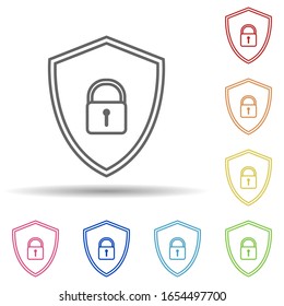 Lock in the shield in multi color style icon. Simple thin line, outline vector of virus antivirus icons for ui and ux, website or mobile application