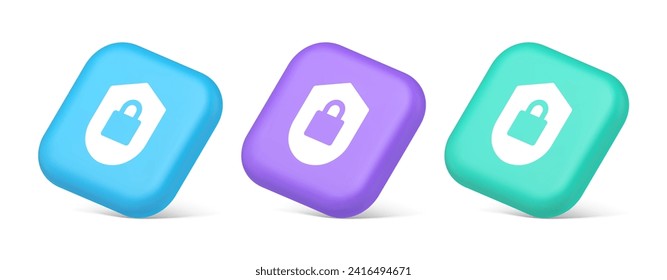 Bloquear la privacidad del botón de seguridad bloquear la aplicación web del servicio de contraseñas 3d iconos reales azul morado y verde. Protección de acceso a datos segura de protección de protección de acceso a datos bloqueada conexión de red