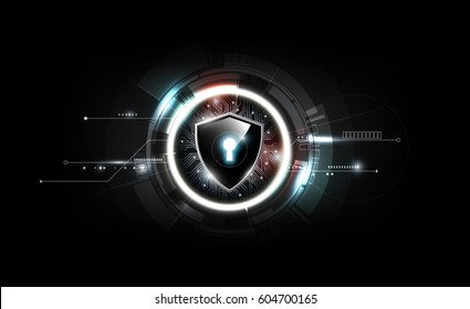 Lock shield with security lock concept and futuristic electronic technology background, transparent vector