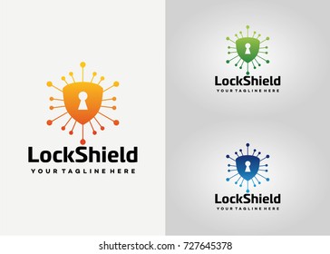 Lock Shield Technology Logo Template Design. Creative Vector Emblem, for Icon or Design Concept.