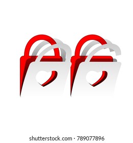 lock sign with heart shape. A simple silhouette of the lock. Shape of a heart. Vector. Detachable paper icon with red body stock. Isolated.
