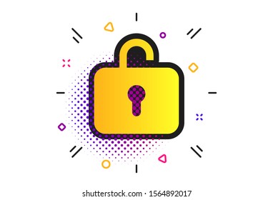 Lock sign icon. Halftone dots pattern. Login symbol. Classic flat lock icon. Vector
