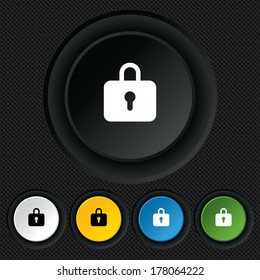 Lock sign icon. Locker symbol. Round colourful buttons on black texture. Vector