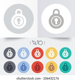 Lock sign icon. Locker symbol. Round 12 circle buttons. Shadow. Hand cursor pointer. Vector