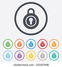 Lock sign icon. Locker symbol. Round circle buttons with frame. Vector