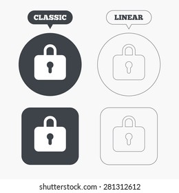 Lock sign icon. Locker symbol. Classic and line web buttons. Circles and squares. Vector