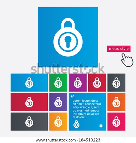Lock sign icon. Locker symbol. Metro style buttons. Modern interface website buttons with hand cursor pointer. Vector