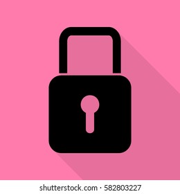 Lock sign illustration. Black icon with flat style shadow path on pink background.