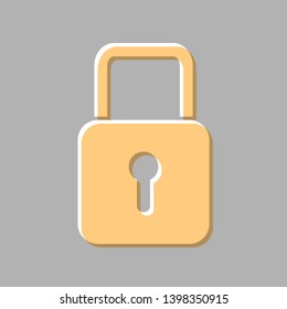 Lock sign illustration. Emboss effect with light orange icon on gray background.