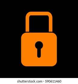 Lock sign illustration. Orange icon on black background.