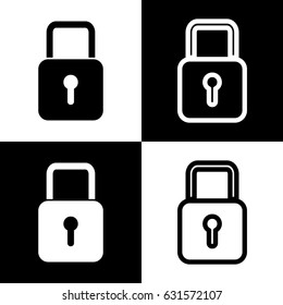 Lock sign illustration. Vector. Black and white icons and line icon on chess board.
