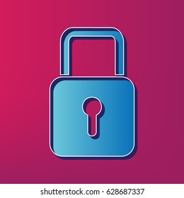 Lock sign illustration. Vector. Blue 3d printed icon on magenta background.