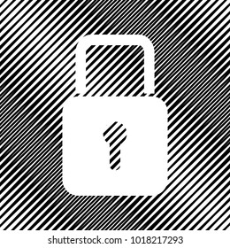 Lock sign illustration. Vector. Icon. Hole in moire background.
