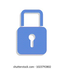 Lock sign illustration. Vector. Neon blue icon with cyclamen polka dots pattern with light gray shadow on white background. Isolated.