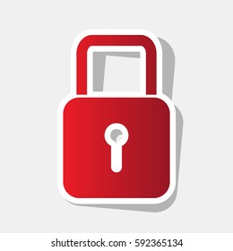 Lock sign illustration. Vector. New year reddish icon with outside stroke and gray shadow on light gray background.