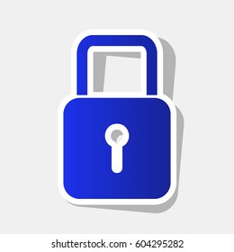Lock sign illustration. Vector. New year bluish icon with outside stroke and gray shadow on light gray background.