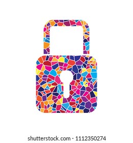Lock sign illustration. Vector. Stained glass icon on white background. Colorful polygons. Isolated.
