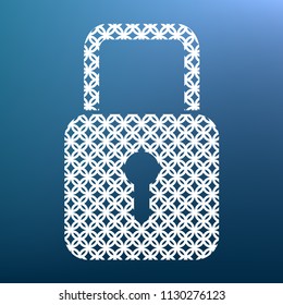 Lock sign illustration. Vector. White textured icon at lapis lazuli gradient background.