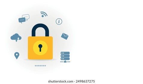 Lock sign on white background, cyber security, internet privacy, copy space for text